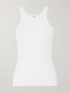 Майка из органического хлопкового трикотажа с сетчатой основой, изогнутая, ребристая Toteme, белый