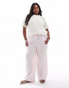 Широкие брюки Vero Moda Curve из хлопка в бледно-розовую полоску