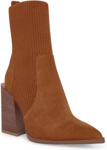 Женские ботильоны с массивным каблуком и заостренным носком, ребристый трикотаж, сапоги без застежки Lvemas, Braun