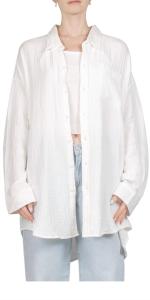 Хлопковая рубашка с пуговицами и эффектом крэш в цвете экрю DENIMIST, Ecru