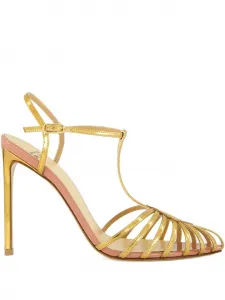 Босоножки на каблуке 105 мм с металлическим покрытием Francesco Russo, золотистый