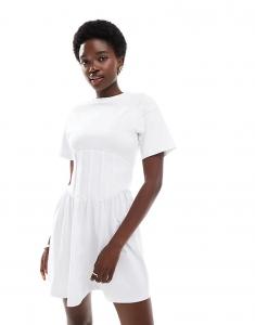 Футболка мини-платье ASOS DESIGN с корсетной талией белого цвета