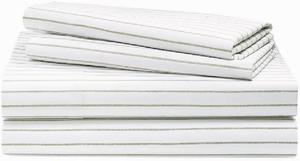 Ralph Lauren Комплект постельного белья, размер Queen (152x203 см), саржа, белый и шалфейно-зеленый в полоску (наволочки, простыня, пододеяльник)