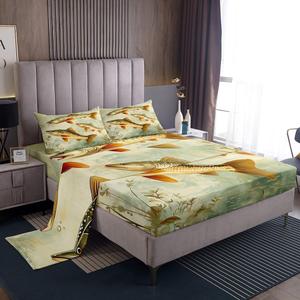 Erosebridal Комплект постельного белья Big Pike с принтом рыбы и морской тематики для детской комнаты, Yellow Green