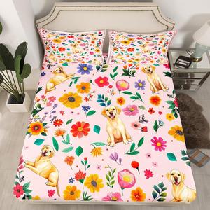 Erosebridal Пододеяльник Labrador Fitted Sheet в стиле бохо с цветочным принтом, розовый, Pink Red Yellow Green Blue Purple Brown