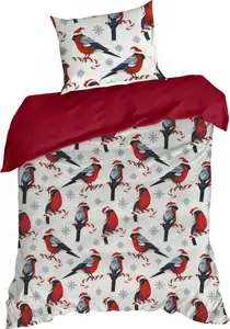 EUROFIRANY | Рождественское постельное белье - Постельное белье - 140 x 200 см - Бело-красные птицы - Комплект постельного белья - Рождество - Xmas Eurofirany