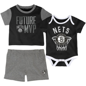 Черный комплект из боди, футболки и шорт с номерами для младенцев Brooklyn Nets Outerstuff