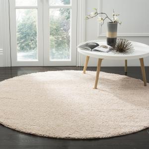 SAFAVIEH Arizona Shag Collection ковер 201 x 201 см круглый бежевый ASG820S однотонный без линьки для гостиной спальни столовой прихожей плюшевый