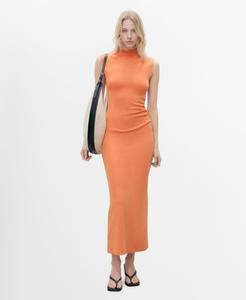 Женское платье с драпировкой и воротником Перкинс MANGO, Orange