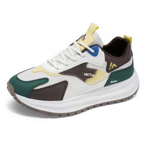 BAKE Мужские повседневные кроссовки низкие зеленые/коричневые с бело-зелеными, цвет White Green