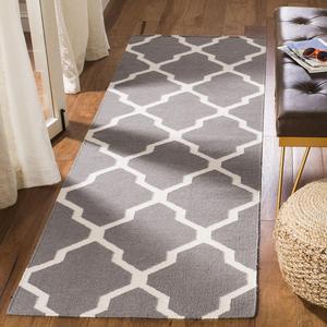 SAFAVIEH Dhurries Collection ковер-дорожка 77 x 305 см, серый/слоновая кость DHU634B ручной работы плоского плетения премиальная шерсть