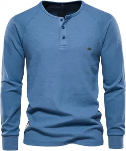 Мужская футболка-поло с длинным рукавом и фактурой вафельной ткани