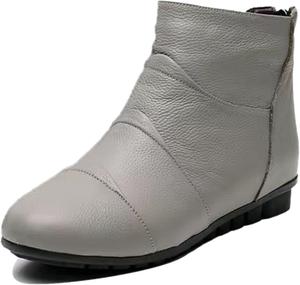 Женские кожаные ботинки с круглым носком на низком каблуке, сзади на молнии, ретро стиль, удобные, теплые с меховой подкладкой, на низком каблуке, легкая обувь на осень и зиму, мягкие, повседневные, офисные короткие ботинки ADKGBE, Grey