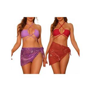 2 комплекта женского бикини-бандо с кольцом и саронгом Inspire Chic, Red Purple