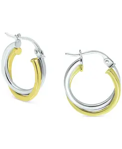 Двойные серьги-кольца из стерлингового серебра с покрытием из 18-каратного золота, созданные для Macy's Giani Bernini, two-tone