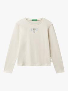 Детская футболка с вышивкой сердцем из хлопковой смеси Benetton, White