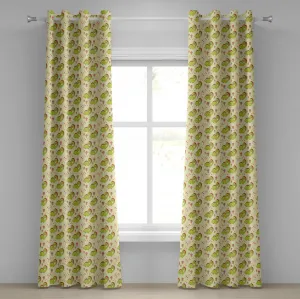 Штора на люверсах ABAKUHAUS Динозавр, милые персонажи-динозавры с весенними луговыми цветами и сердечками, декоративные двухпанельные шторы, 280 см x 245 см, зеленый и желтый Abakuhaus