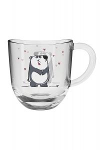 Стеклянная чашка с ручкой Бамбини, Панда, 280 мл Leonardo, transparent