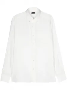 Поплиновая рубашка с пуговицами на воротнике Tom Ford, белый
