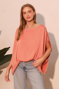 Кафтан из стираного полиэстера и шелка с вырезом-лодочкой TRUEDAMES, персиковый