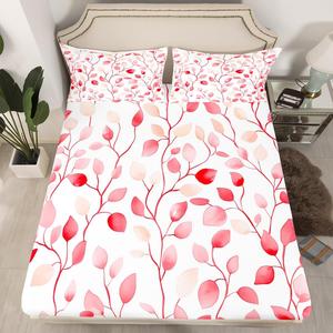 Erosebridal Комплект постельного белья Boho Flower с тропическим ботаническим принтом из розовых листьев в стиле рустик, Pink Linen