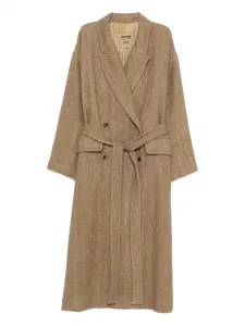 Двубортное пальто с поясом Uma Wang, коричневый