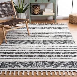 Ковер SAFAVIEH, 161 x 229 см, Moroccan Tassel Shag Collection, Black & Ivory, идеально для помещений с высокой проходимостью в гостиной, спальне (MTS632Z)