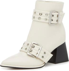 Женские ботильоны XYD с двойными пряжками, широким каблуком и заостренным носком, с боковой молнией, стильная обувь для мероприятий, White