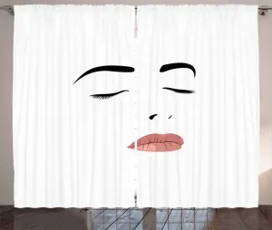 Штора Wimper Rustic от ABAKUHAUS, Обнаженное женское лицо, универсальная, для гостиной, с петлями и крючками, 280 x 175 см, цвет: черный, белый, румянец Abakuhaus