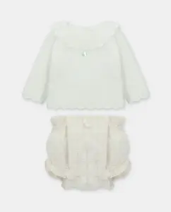 Комплект для малыша вязаный жакет и трусики из ткани с мелким принтом, кремового цвета Martín Aranda