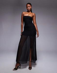 Платье-бандо Princess Polly Decadent с прозрачным контрастным макси-лифом черного цвета