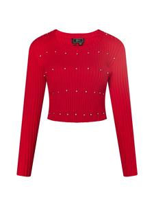 Женский свитер со стразами красного цвета faina