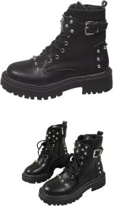 Женские ботинки в стиле Visual Kei, гранж, панк, готика - модные ботинки с заклепками, пряжкой, на высоком каблуке с нескользящей подошвой, до щиколотки. TAURAOO, Black