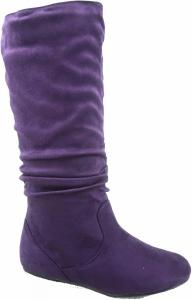 TOP Moda Data-1 Women's Shoes Cute & Comfort Round Toe Flat Heel Slouchy Mid Calf Boot, Purple