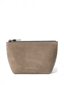 Замшевая сумочка с блестящей молнией Brunello Cucinelli, серый
