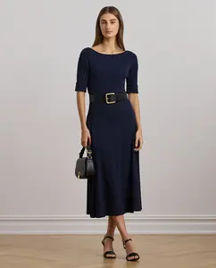 Эластичное хлопковое миди-платье Lauren Ralph Lauren, темно-синий