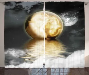 Штора ABAKUHAUS Moon Rustic, Clouds and Shades of Grey World, универсальная ленточная штора для гостиной с петлями и крючками, 280 x 225 см, цвет: серый, бледно-желтый, белый Abakuhaus