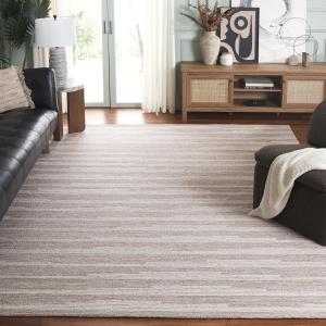 Ковер SAFAVIEH, 244 x 305 см, - коллекция Ebony - большой - бежевый и ivory, ручной работы из шерсти, полосатый рисунок, идеально для гостиной, спальни, столовой (EBN526B)