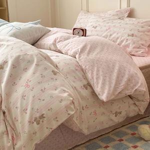 LUOLAI HOME Комплект постельного белья 4 предмета, простыня 150 см, пододеяльник 200x230 см, 100% хлопок, цвет Fanfan Lace Rabbit