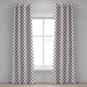 Штора на люверсах ABAKUHAUS с рисунком в виде диагональных линий и ромбов, розой ветров и лавровым венком в морском стиле, декоративная, двухпанельная, 280 см x 175 см, цвет темно-синий, темно-коралловый Abakuhaus