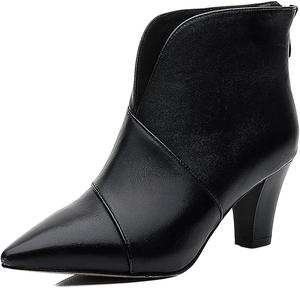 Женские кожаные ботильоны XYD с V-образным вырезом, массивным каблуком-блоком, задней молнией и заостренным носком, ботинки для платья, путешествий и повседневной носки, Black