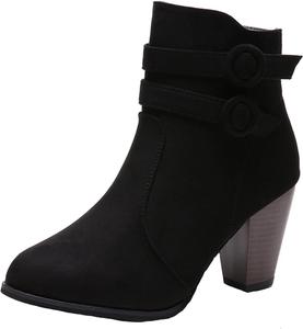 Женские ботильоны ZBYY с массивным высоким каблуком, заостренным носком, боковой молнией и средним каблуком, замшевые зимние короткие ботинки, Black