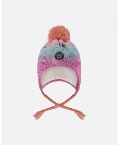 Вязаная перуанская шапочка для девочки с помпоном, розовая, оранжевая и бирюзовая - для малышки Deux par Deux, Pink, orange and turquoise