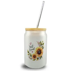 Стакан для питья Лучший друг с изображением подсолнуха, бамбуковой крышкой и надписью Лучший друг speecheese