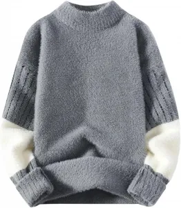 Мужской полувысокий воротник вязаный свитер с принтом