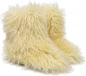 Женские зимние меховые сапоги ZDLJYL для женщин, пушистые ботинки для девочек, плоская подошва, зимние ботинки для снега, удобная обувь для улицы до середины голени, Light Yellow