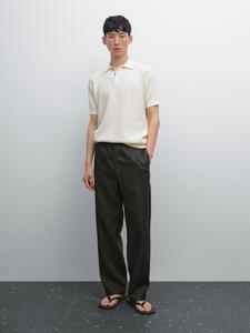 Футболка-Поло из текстурированного хлопкового трикотажа Massimo Dutti, кремовый