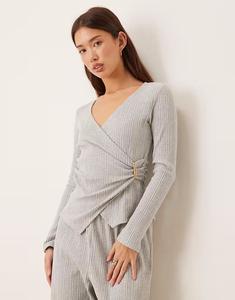 Супермягкий топ-обертка в рубчик серого цвета Asos Design