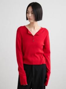 Рубашка-поло с воротником-стойкой из смеси шерсти и шелка Miesrohe, цвет Red[046]