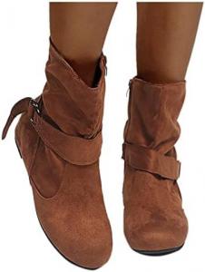 Женские повседневные ботинки ZBYY из замши средней длины с боковой молнией, удобные на каждый день, на танкетке, для улицы и снега, 10.5 Brown